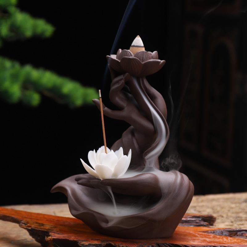 Buddha Hand Lotus Backflow Incense Burner LED lamp - Sparkly Trees