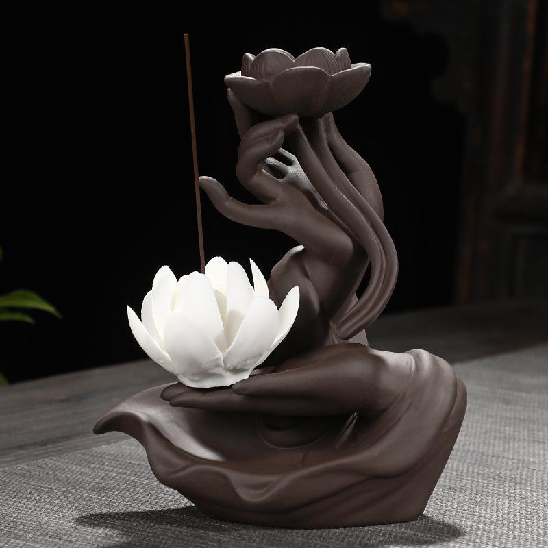 Buddha Hand Lotus Backflow Incense Burner LED lamp - Sparkly Trees