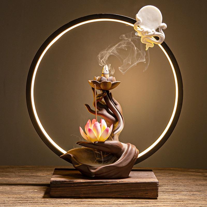 Lotus In Hand - LED Incense Burner - Sparkly Trees