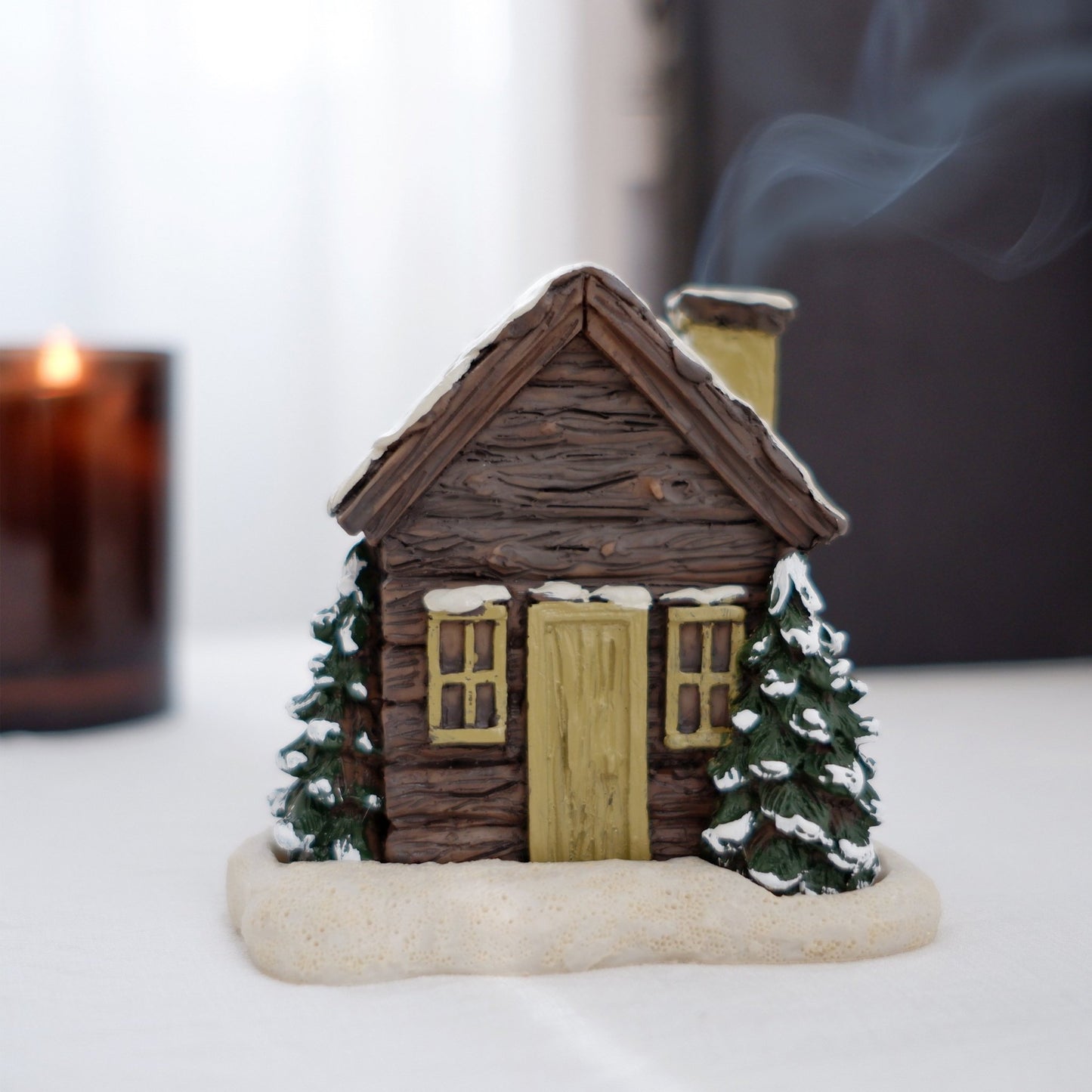 Snowy Log Cabin Incense Burner - Sparkly Trees