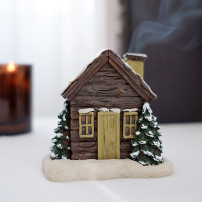 Snowy Log Cabin Incense Burner - Sparkly Trees