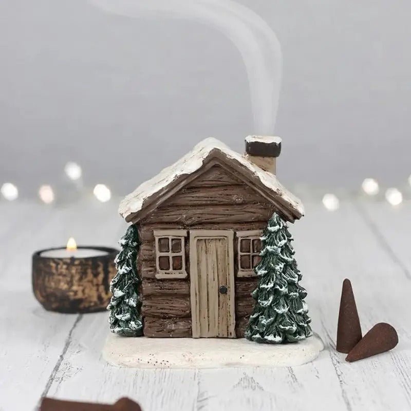 Snowy Log Cabin Incense Burner - Sparkly Trees