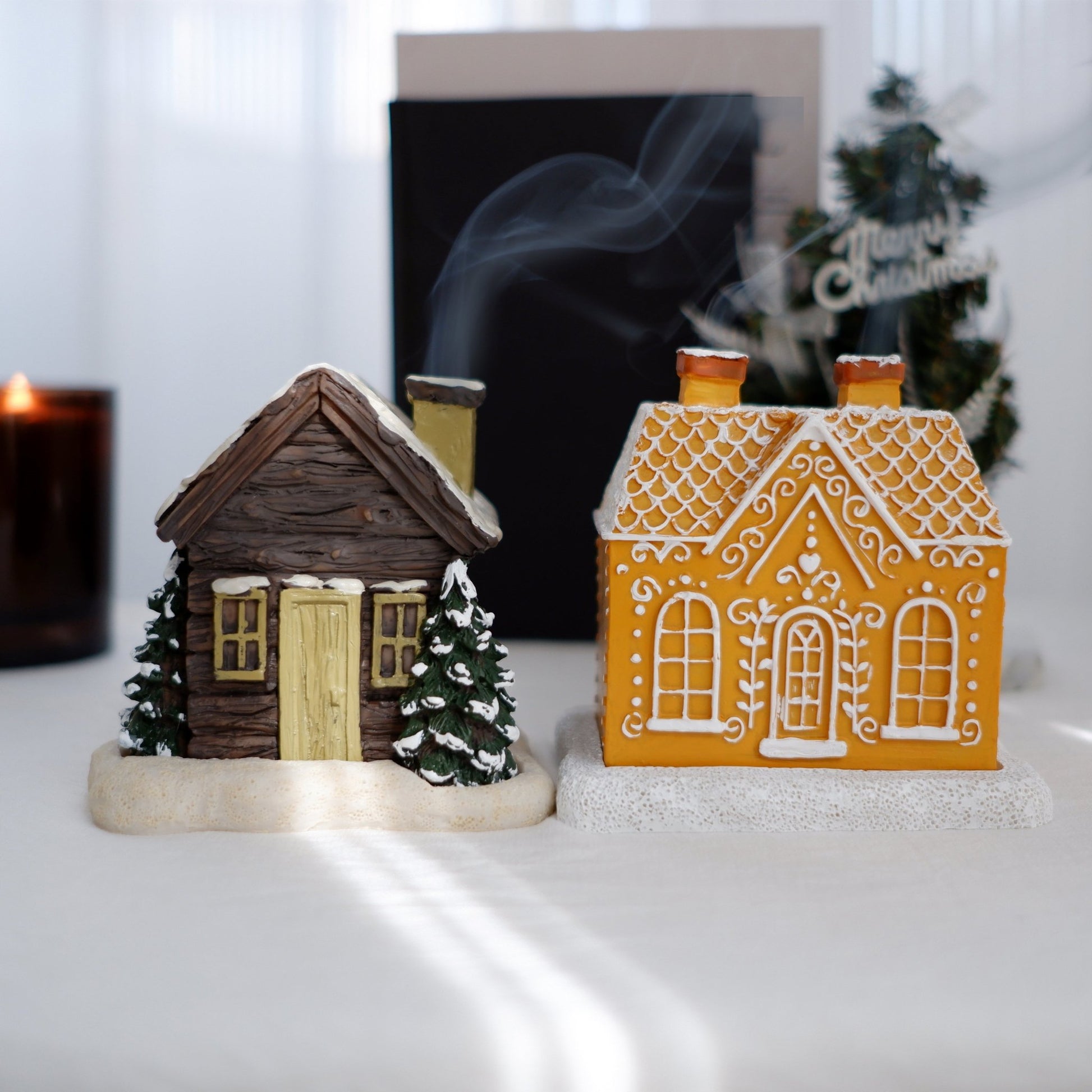 Snowy Log Cabin Incense Burner - Sparkly Trees