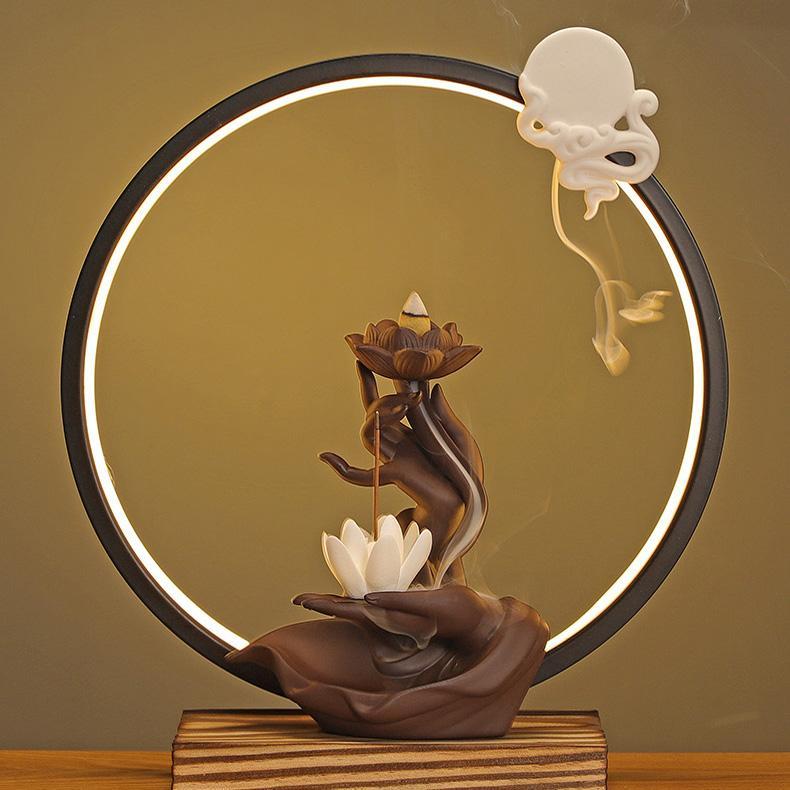 Buddha Hand Lotus Backflow Incense Burner LED lamp